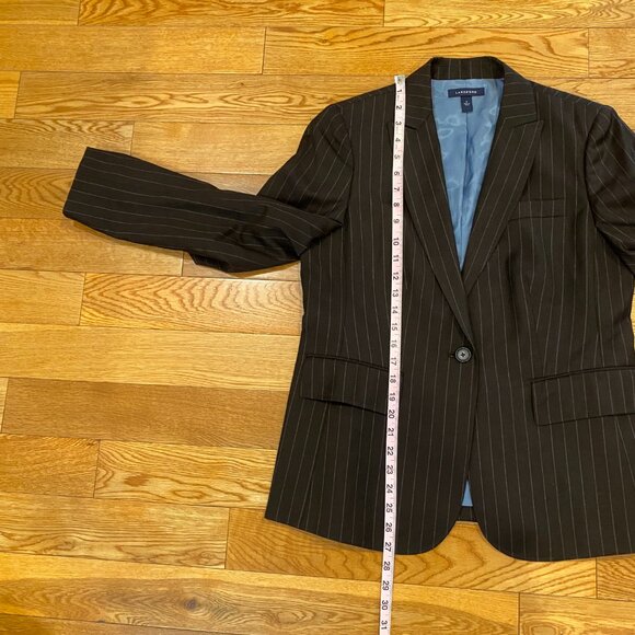 Vintage Lands End Womens Blazer Jacket Black Striped Cashmere Wool Size 12 - Picture 4 of 10